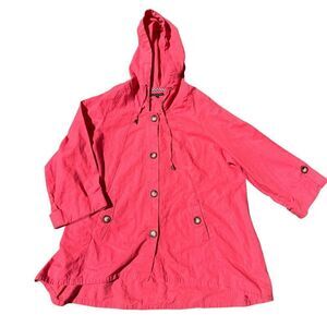 FOR CYNTHIA Pink Linen Blend Hooded Windbreaker Size 1X